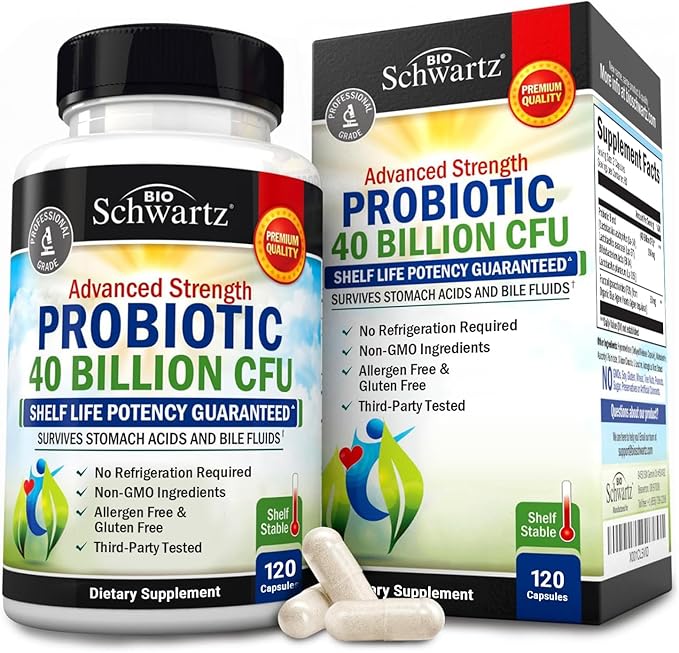 BioSchwartz Daily Probiotic Nutritional Supplement - 40 Billion CFU for Gut Health - Probiotics for Men and Women - Digestive Health with Astragalus &amp Lactobacillus - Shelf Stable - 120 Count