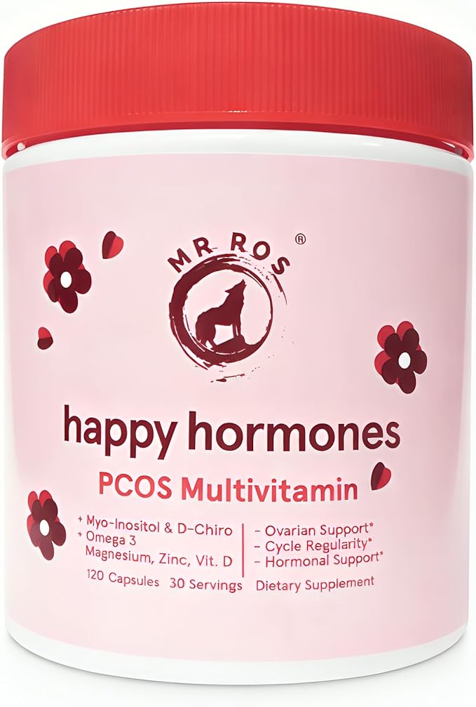 PCOS Multivitamin for Women – Happy Hormones Formula – Myo &amp D-Chiro Inositol 40:1 Omega-3 Vitamin D3 Zinc &amp Magnesium – 120 Vegan Capsules