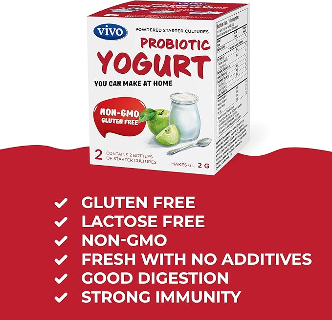 VIVO Probiotic Yogurt Starter/Natural (5 Boxes. 10 Bottles) Makes up to 30 quarts of Yogurt.