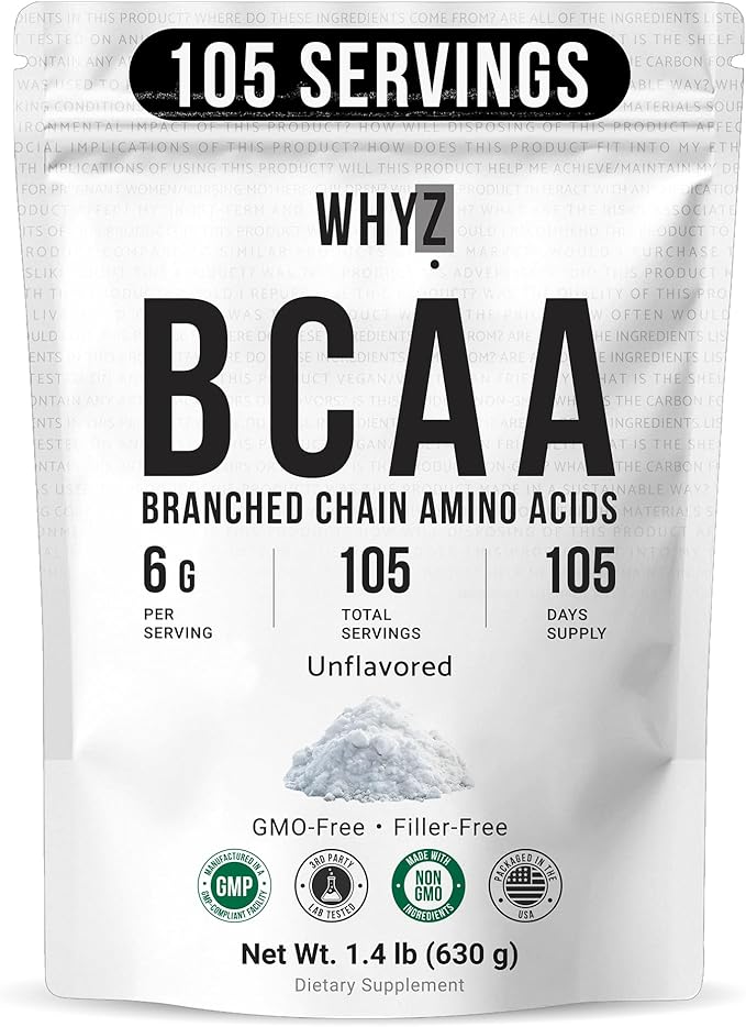 BCAA Powder 2:1:1 Unflavored Branched Chain Amino Acids for Men and Women Pure BCAA Energy Powder for Mixing in Drinks &amp Shakes Non-GMO No-Additives 105 Servings 1.4 lb (630g)