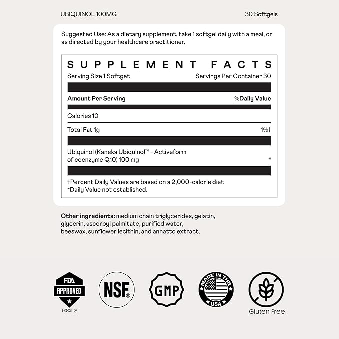Nuray Ubiquinol 100mg Softgels Active Form of CoQ10 for Cardiovascular &amp Dental Health Gluten-Free Immune Support Enhances Liver Health 30 Count