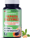 Yuve Naturals Chewable Papaya Enzymes - Sugar-Free Plant-Based Digestive Enzyme Complex for Gas Bloating &amp Post-Meal Comfort - Vegan Non-GMO Gluten-Free - 90ct
