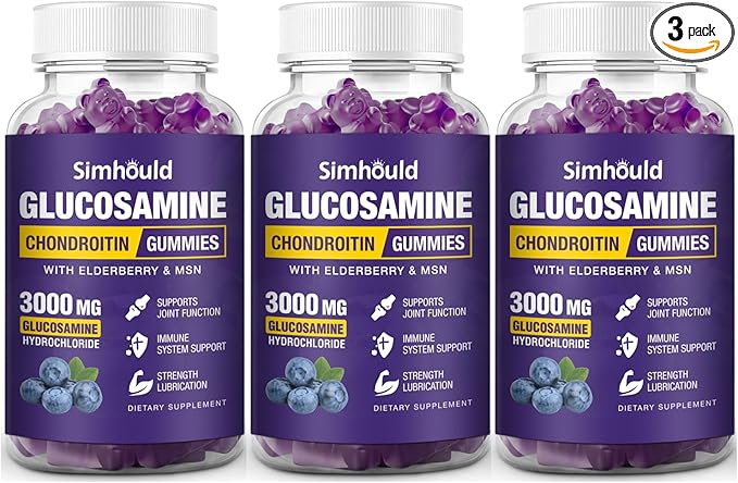 Simhould 3 Packs Glucosamine Chondroitin Gummies - 3000MG Extra Strength Joint Support Supplement with MSM &amp Elderberry Flexibility Antioxidant Immune Support Gummy for Adults Men &amp Women