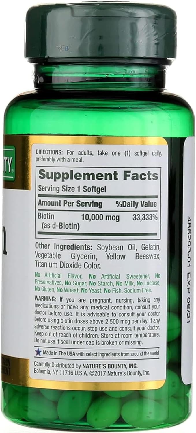 Nature's Bounty Biotin 10000 mcg Ultra Strength - 120 Softgels Pack of 4