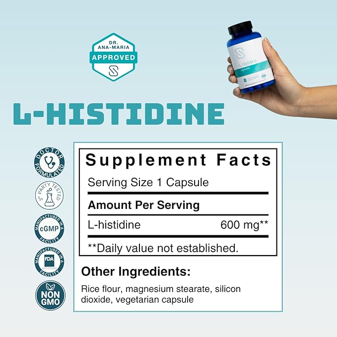 L-Histidine 600 Mg Capsules by Dr. Ana Maria Temple | Breakthrough Amino Acid for Clear Skin | Safe for Children and Babies | Capsule Can be Sprinkled on Food | 60 Capsules