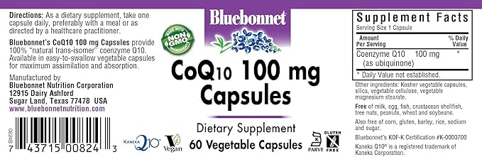 Bluebonnet CoQ-10 Vegetarian Capsules 100 mg 60 Count