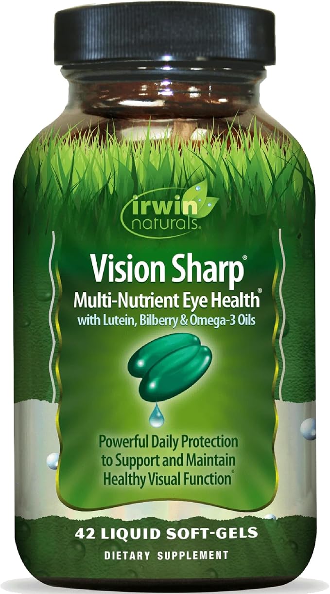 Irwin Naturals Vision Sharp Multi-Nutrient Eye Health with Lutein Bilberry &amp Omega-3s - 42 Liquid Softgels