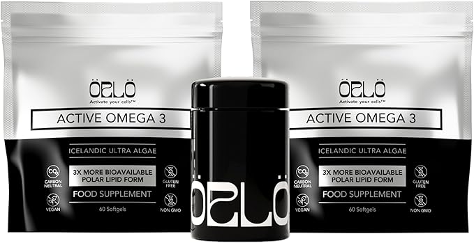 Orlo Vegan Omega 3 Algae Oil 1000mg - Natural Icelandic Nordic Omega-3 EPA &amp DHA Supplement - Fish Oil &amp Krill Alternative for Heart &amp Brain – 120 Easy-to-Swallow Burpless Mini Softgels &a