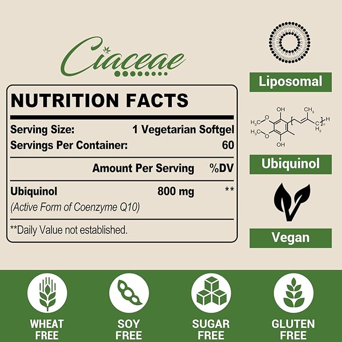 Liposomal CoQ10 800mg Ubiquinol Softgel Max Absorption Ubiquinol Coenzyme Q10 Ubiquinol CoQ10 Supplement for Antioxidant Heart Function &amp Energy Production Pure CoQ10 800mg 180 Vegan Softgels