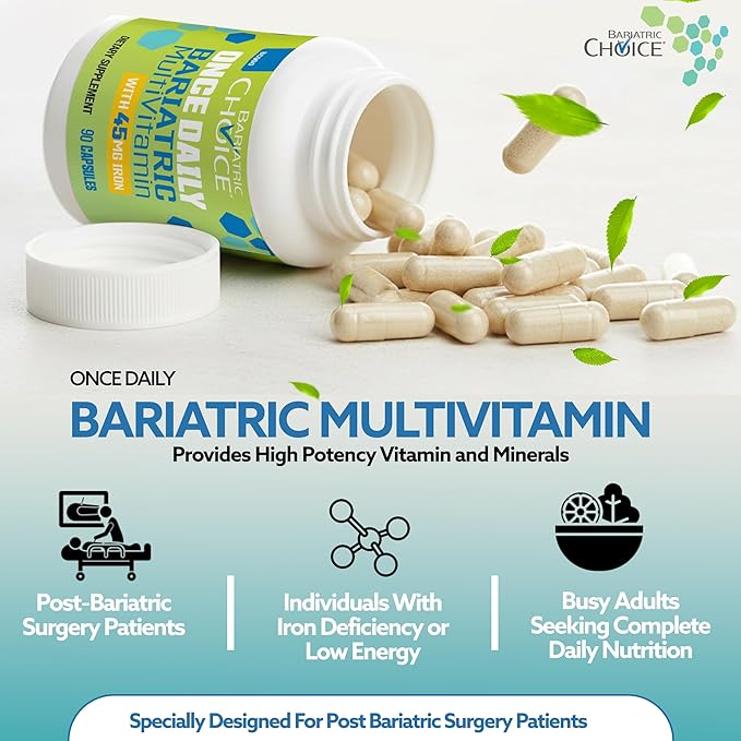 Bariatric Choice Once-Daily Bariatric Multivitamin with 45 mg of Iron | Easy to Swallow Capsule | Vitamin for Bariatric Surgery Patients | 90 Count (3-Month Supply)