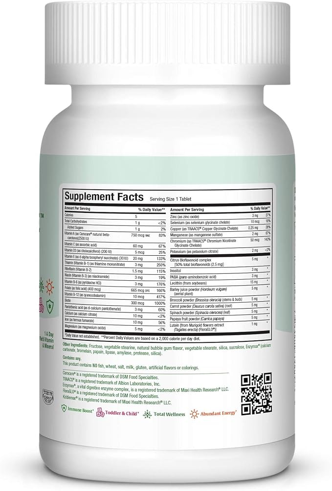 Kids Chewable Multivitamin – Kids Vitamins &amp Multivitamin with Vitamin C A E 3 D3 Calcium B12 B-1 Iron Zinc Dietary Supplement - Digestive Support - for Children Bubble Gum 90 Chewable Tabl