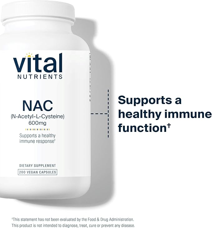 Vital Nutrients NAC 600mg - N-Acetyl Cysteine - Vegan NAC Supplement - Antioxidant for Sinus Liver Immune and Respiratory Health* - Gluten Dairy Soy Free - 200 Capsules