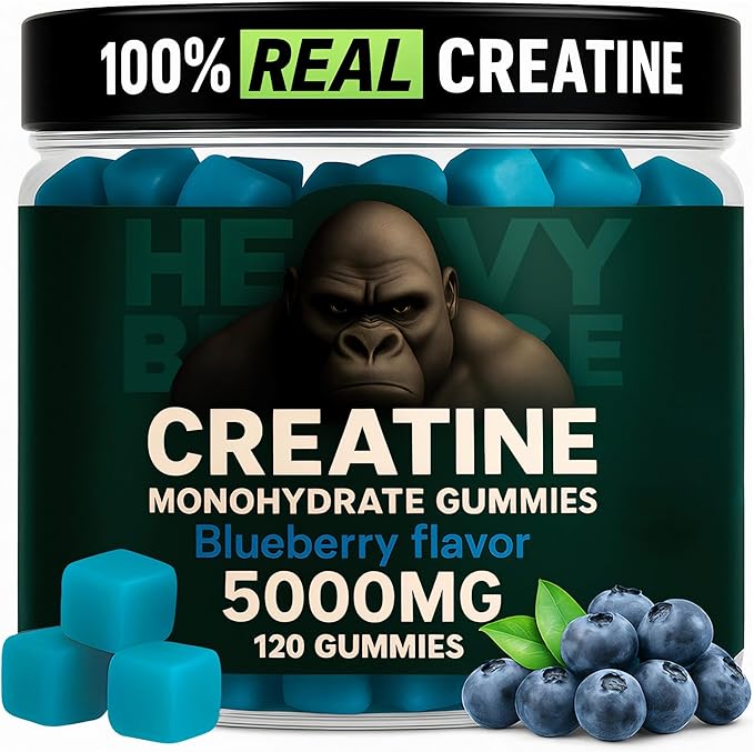 Creatine Monohydrate Gummies 5g Sugar Free Creatine with Vitamin B12 and L-Taurine | Muscle Growth for Men and Women | Low Calorie Formula 120 Gummies for 30 Servings Blueberry