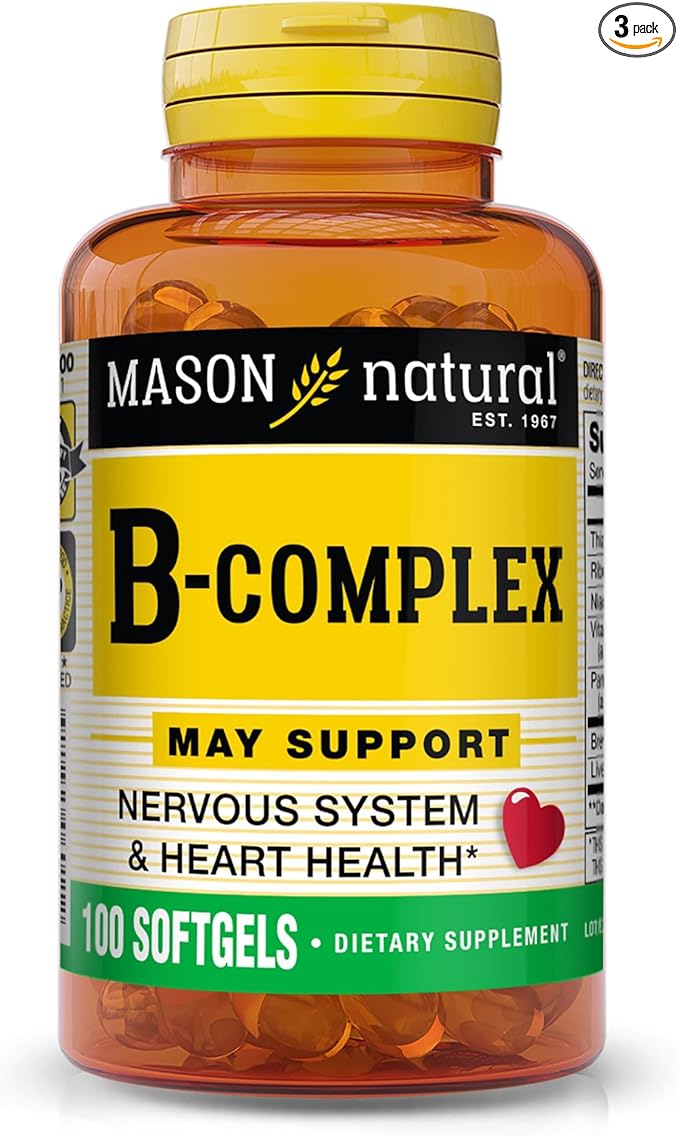 MASON NATURAL Vitamin BComplex 300Day Supply for Normal Nerve Support and Energy Metabolism 100 Softgels (Pack of 3)