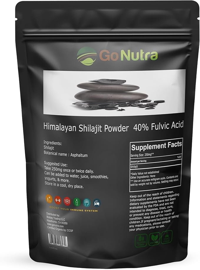 Go Nutra Shilajit Powder Pure Himalayan Shilajit 40% Fulvic Acid Trace Minerals - 4oz.