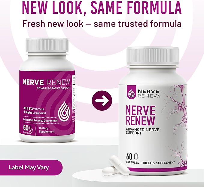 NERVE RENEW Advanced Nerve Support Supplement - 300mg Stabilized R-Alpha Lipoic Acid Vitamin B Complex Benfotiamine Herbs for Fast-Acting Support - 3 Pack