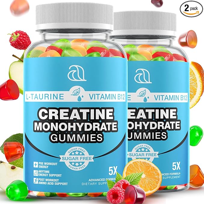 Creatine Gummies for Women &amp Men - Creatine Monohydrate Gummies Tasty Chewable Supplement Muscle Support &amp Energy Boost (2 Pack)