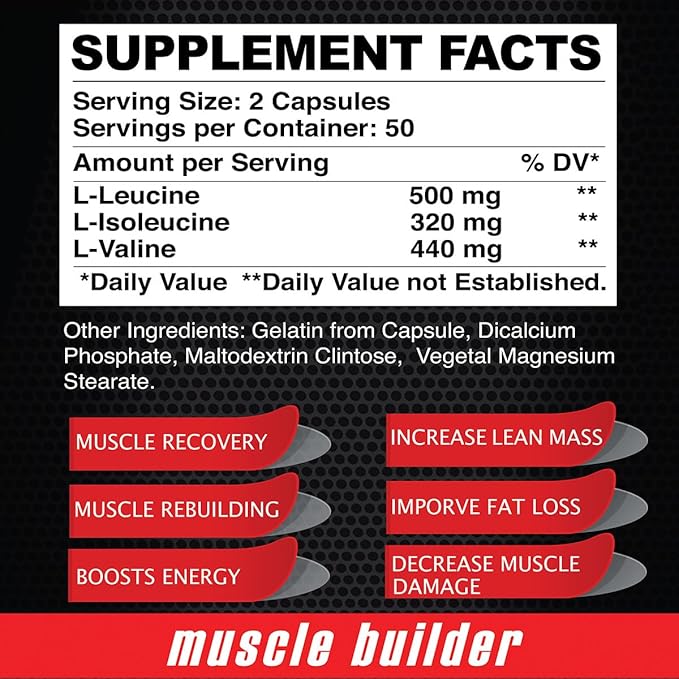 Maximum BCAA By Alfa Sports – Branched-Chain Amino Acids Supplement with L-Leucine L-Isoleucine &amp L-Valine – Muscle Support Formula - 100 Capsules (2-Pack)