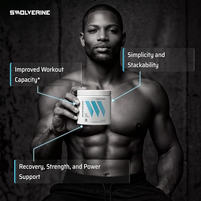 Swolverine Creatine Monohydrate Powder - 5g Micronized Creatine Third-Party Tested Single-Ingredient Supports Muscle Strength Power Recovery &amp High-Intensity Performance 30 Servings Unflavo