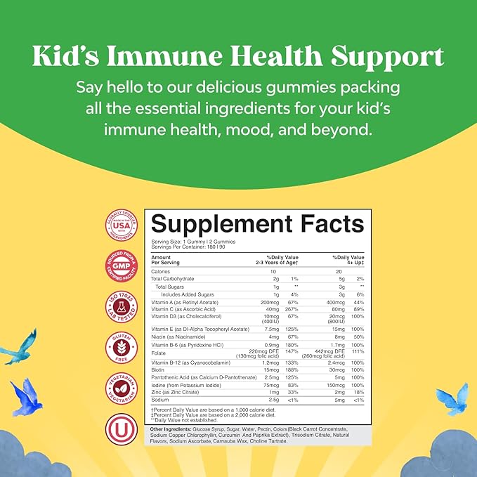 Bundle of Kids DHA Omega 3 Gummies - Fatty Acids Omega 3 6 9 for Brain Immune Strength &amp Vision and Plant Based Kids Multivitamin Gummies with Vitamins A C D3 E B and Zinc for Immunity Support