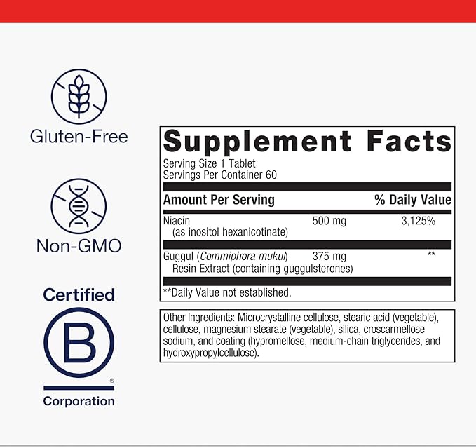 Metagenics Lipotain - Non-Flush Niacin &amp Guggul Extract - Supports Healthy Blood Lipids &amp Cholesterol Balance* - Inositol Hexanicotinate Tablets for Cardiovascular &amp Cellular Health* - 60
