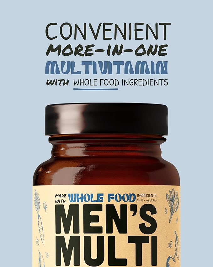 Multivitamin for Men - Daily Men’s Multivitamin - Methylated B Complex with Whole Food Ingredients Vitamin B12 Folate A C D3 E K2 Organic Fruits &amp Vegetables - Vegan Non-GMO - 60 Caps
