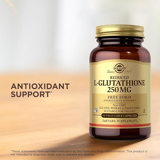 Solgar Reduced L-Glutathione 250 mg - 60 Vegetable Capsules - Antioxidant Support - Non-GMO Vegan Gluten Free Dairy Free Kosher - 60 Servings