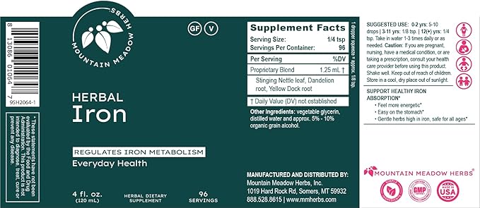 Mountain Meadow Herbs Herbal Iron - 2 oz - Gentle Herbs to Support and Regulate Iron Metabolism and Absorption