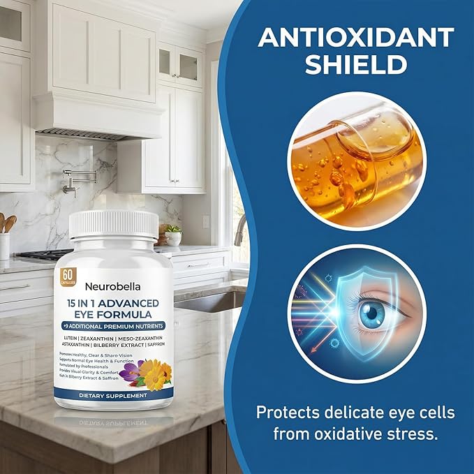 15-in-1 Advanced Eye Formula Eye Support Formula for Daily Comfort with Lutein Zinc Luteolin 60 Capsules