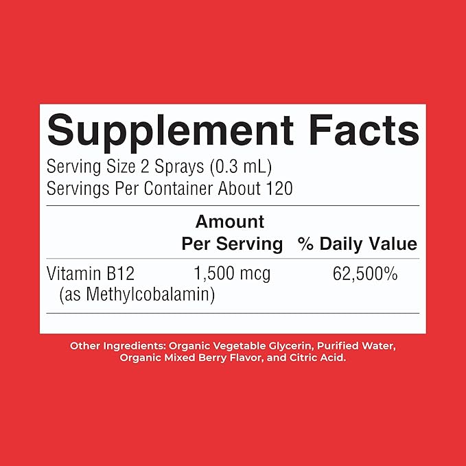 MARYRUTH'S Organic Methyl B12 Spray | 1500 mcg B12 Per Serving | Methylcobalamin | Energy Metabolism | Cognitive Function | Neuro Health | Vegan | Gluten Free | Sugar Free | 1 Fl Oz