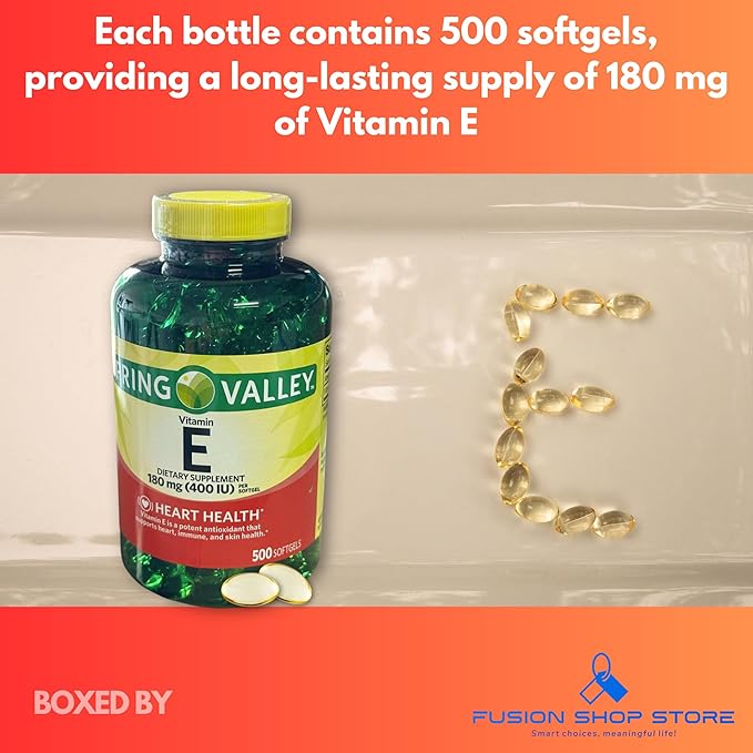 Vitamin E 400 iu 180mg softgels 500 ct Hair Skin and Nails Vitamin (Pack of 1) Boxed by Fusion Shop Store