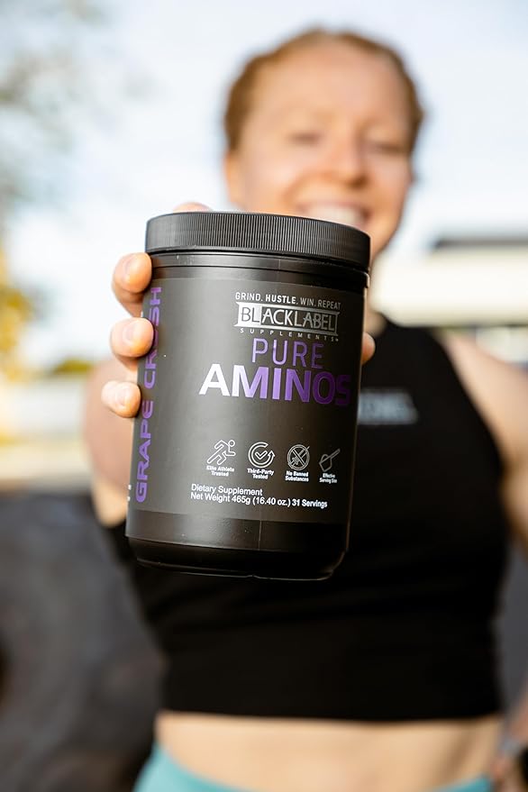 BLACKLABEL Supplements Pure AMINOS Essential Amino Acids Grape Crush 31 Servings – Vegan Post-Workout Recovery Powder – Low Calorie Amino Acid Supplement for Muscle Support and Performance