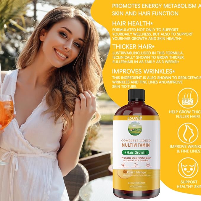 ESUNM Complete Liquid Multivitamin + Hair Growth Promotes Energy Metabolism&amp Skin and Hair Function| Vitamin C D | B Vitamins | Help to Thicker Hair Wrinkles Fine Lines Skin Care