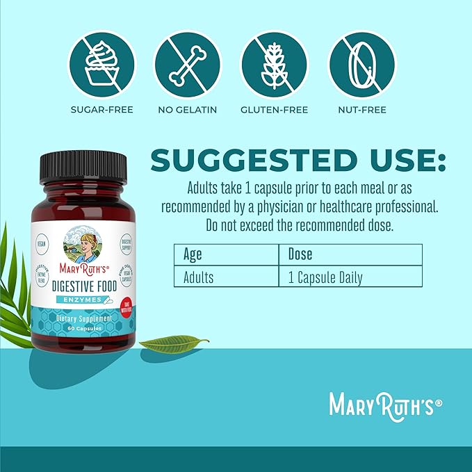 MaryRuth Organics Digestive Enzymes | Up to 2 Month Supply | Vegan Digestive Health Aid and Gut Health Enzyme Complex | Over 12 Enzymes | Vitamins B6 &amp B12