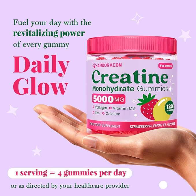 Creatine for Women Creatine Monohydrate Gummies with Collagen Vitamin D3 &amp Calcium for Muscles Booty &amp Energy Flavored Sugar Free Creatine Gummies Post &amp Pre Workout Supplements for Wo
