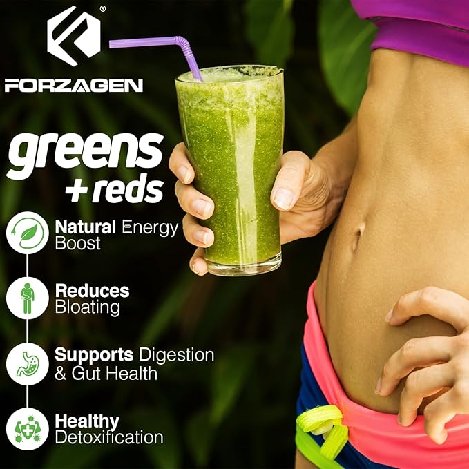 Forzagen Vegan Greens &amp Reds Superfood Powder - Organic Super Greens Powder | Premium Veggie Powder Supplement | 35 Servings Reds and Greens Superfood Powder