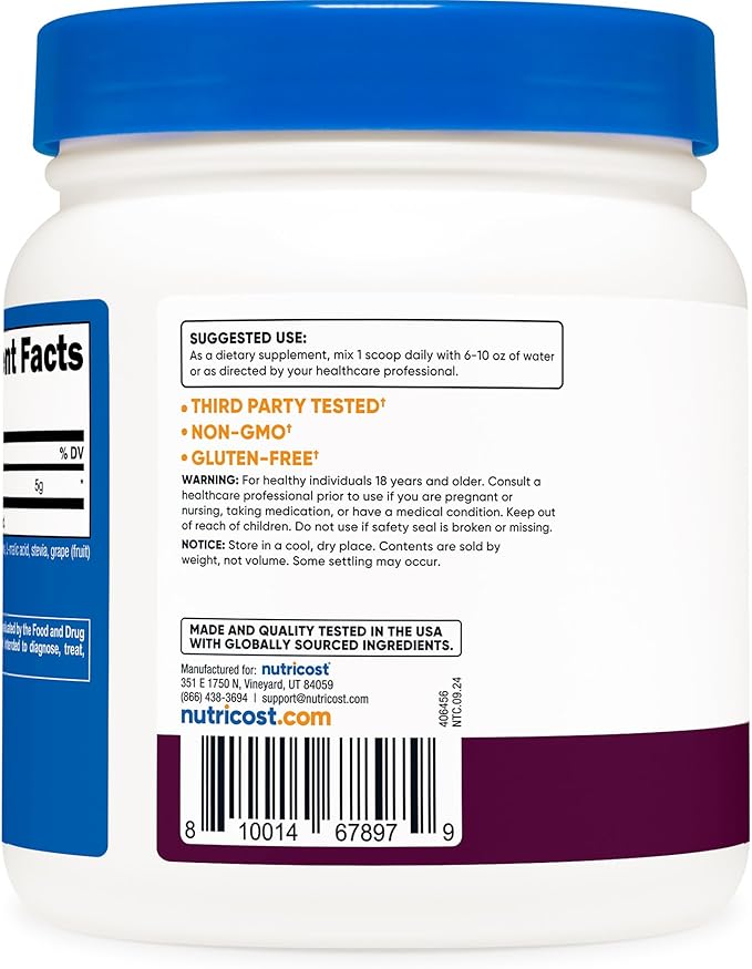 Nutricost L-Glutamine Powder Sweetened with Stevia (500 Grams BlackBerry Lemonade) - Supplement for Gut Support 5 Grams of L-Glutamine Per Serving Gluten Free and Non-GMO
