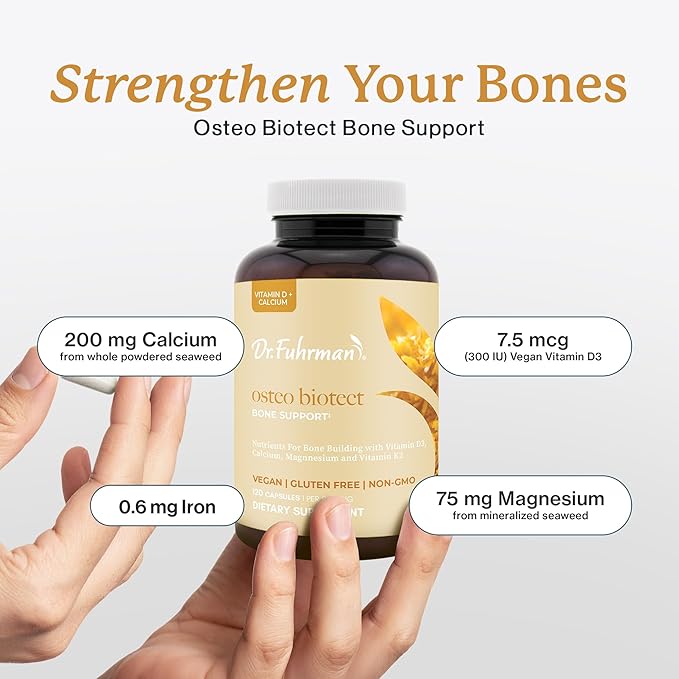 Dr. Fuhrman Osteo Bone Health Supplement | Wholefood Supplement for Women &amp Men | Vitamin for Bone Density | Organic Vitamin D3 Calcium Magnesium &amp K2 | Natural Ingredients | 120 Caps