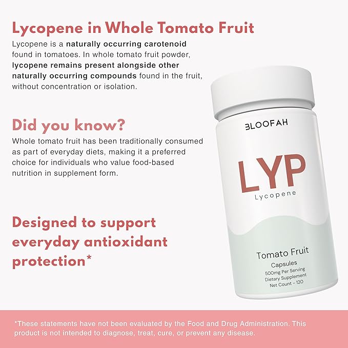 Lycopene Supplement Capsules 500mg – Tomato Fruit Powder with Natural Lycopene for Antioxidant &amp Daily Wellness Support | Gluten Free Non-GMO (120 Count (Pack of 1))