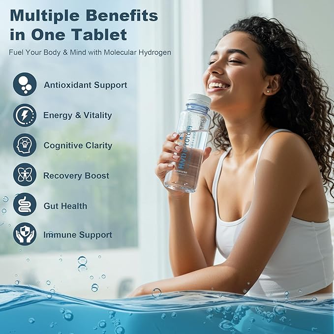 Hydrogen Water Tablets with Magnesium – 8 PPM H2 Molecular Hydrogen Tablets for Drinking Water – Antioxidant Formula for Energy Recovery &amp Cognitive Support – 60 Unflavored H2 Tabs | 2 Month Supp