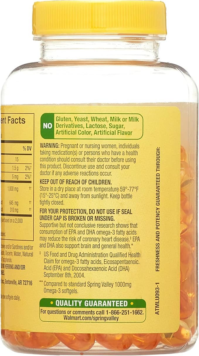 Spring Valley Omega-3 Mini from Fish Oil 1000 mg 120 Count Dietary Supplement Omega 3 Mini Softgels Bundle with Luall's 45 Diabetes Decoded