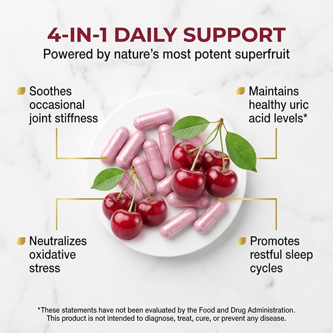 Bernard Jensen's Products Tart Cherry Uric Acid Formula 60 Tapioca Capsules - Traditional Kidney Support Supplement for Joint Mobility Muscle Recovery &amp Healthy Sleep Cycles - Vegan &amp Non-GM
