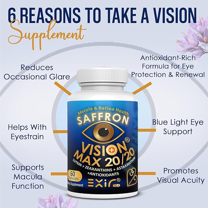 Eye Supplement | Astaxantin Saffron Lutein Zeaxanthin | Supports General Eye Health 60 Capsules