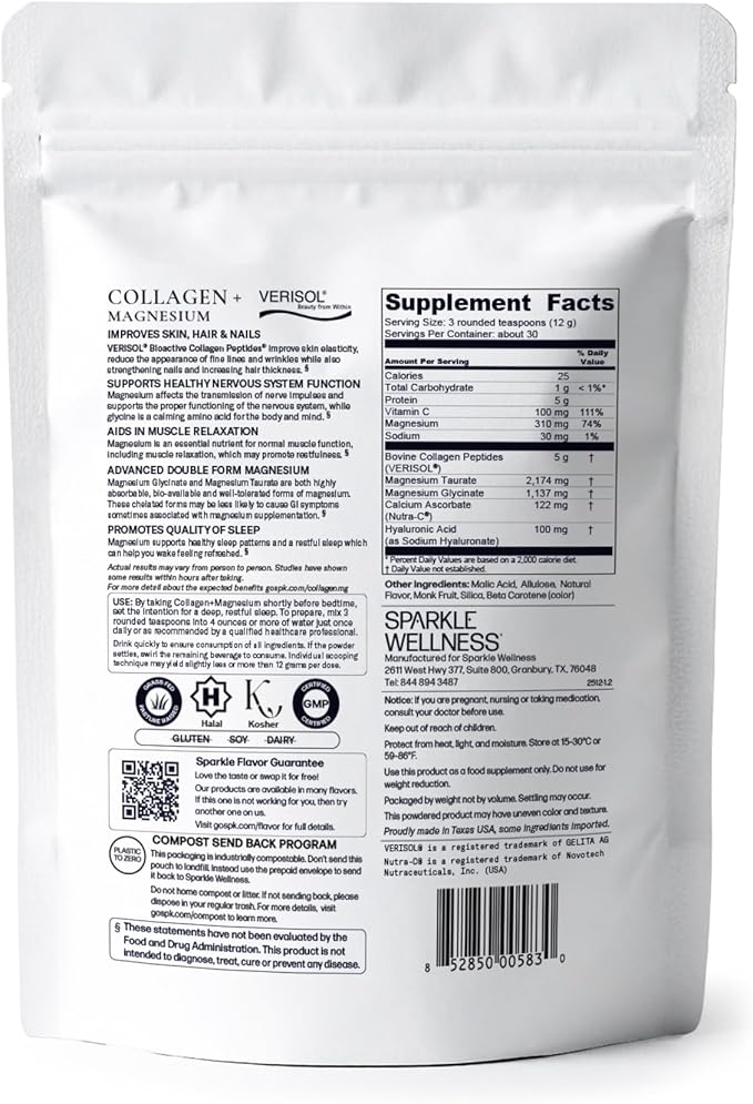 Collagen + Magnesium | VERISOL Bioactive Collagen Peptides Magnesium Glycinate &amp Taurate Salts | Lauren Roxburgh Rest + Restore | Calming Nightly Beauty Routine (Yuzu Pear) [30 Serves]