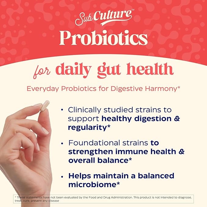 Enzymedica SubCulture Probiotics for Men and Women Capsules for Daily Gut Health 30 Billion CFU + 7 Live Strains Digestion Regularity &amp Immune Health Lactobacillus and Bifidobacterium 30 Co