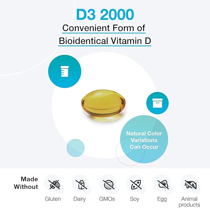 XYMOGEN D3 2000 - Bioavailable Vitamin D3 2000 IU (50 mcg) - High Strength Vitamin D Supplement for Immune Bone &amp Heart Health Support - 120 Softgels