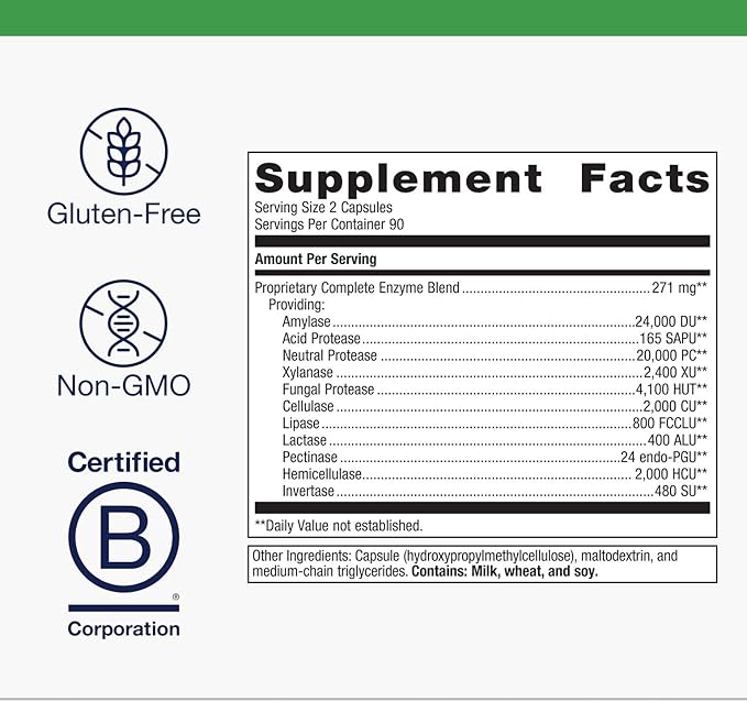 Metagenics SpectraZyme Enzyme Complex - Plant-Based Digestive Enzymes for Protein Fat &amp Carbohydrate Breakdown - Supports Indigestion Bloating &amp Colon Health* - Gluten-Free Vegan - 180 Caps