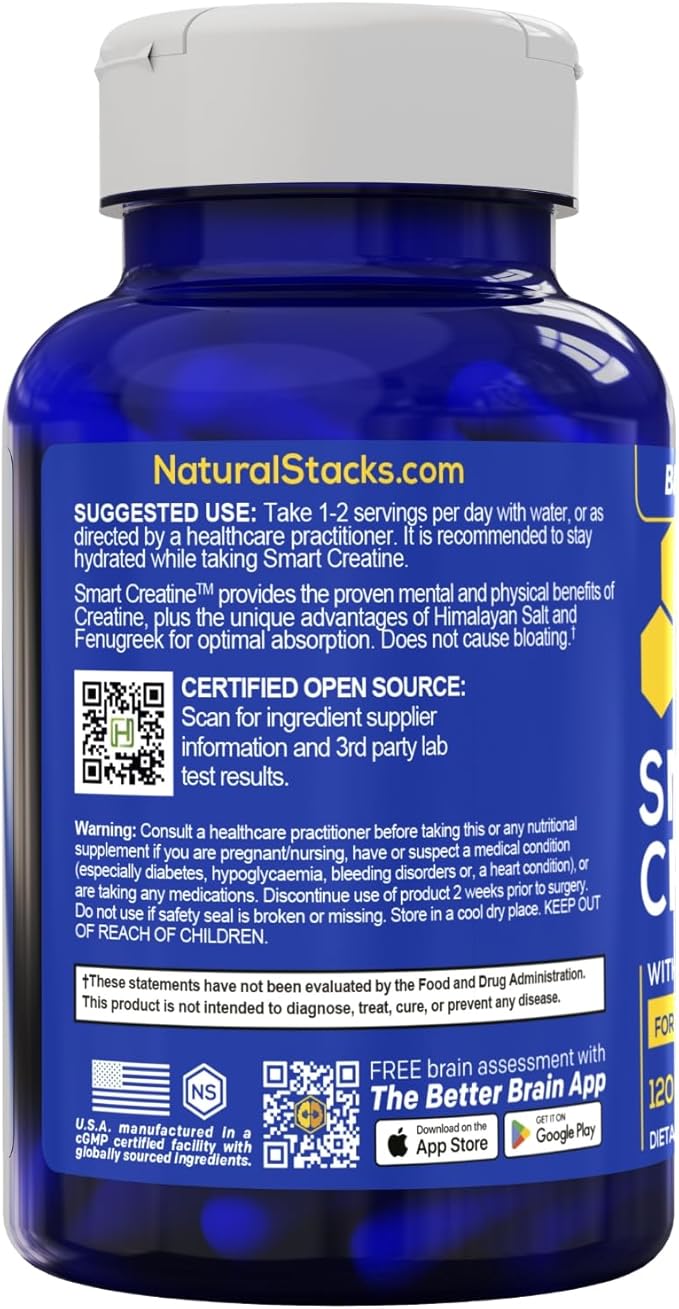 Creatine Monohydrate - 2500mg Creatine Capsules - 450mg Fenugreek Extract &amp 250mg Himalayan Pink Salt - Supports Brain Health Endurance &amp Muscle Building - Advanced Absorption Formula - 120 C