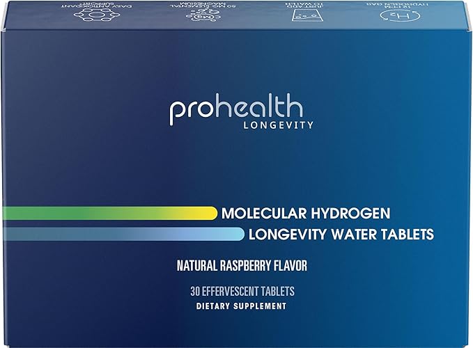 ProHealth Molecular Hydrogen Longevity Water Tablets Natural Raspberry Flavor | Clinically Studied | Third-Party Tested | 80 mg 30 Tablets