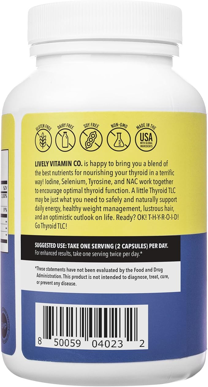 LIVELY VITAMIN CO. Thyroid TLC - 3 Types of Iodine - Improved Thyroid Function &amp Support - Doctor Formulated - Boost Energy - Hormone Synthesis - Deficiency - Cleanse - Immune Support - 120 Capsul